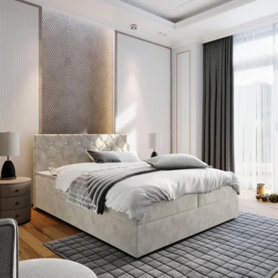 MASSENO Boxspringbett RIVA in Beige, Liegefläche 140x200 cm – mit Bettkasten